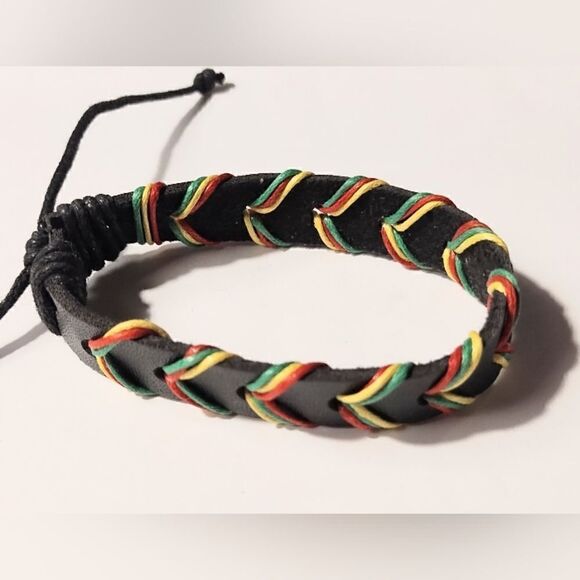 Men's bracelet leather braided rainbow new d57 - Picture 1 of 1